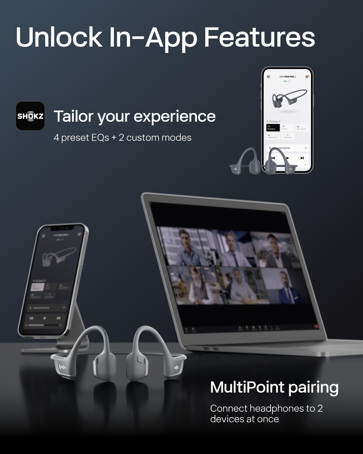 SHOKZ New OpenRun Pro 2 - Open-Ear, Bone Conduction Sport Headphones - with Reflective Strip - Sweat Resistant, Workout Headphones - Secure, Wireless, Comfortable Fit-Deep Bass and Smart Mic App