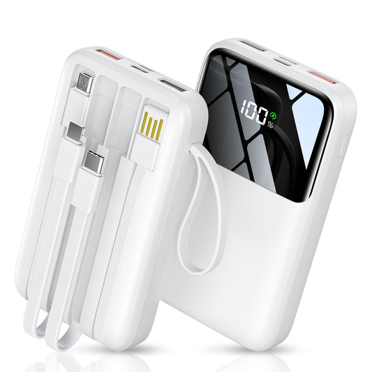 HELLEE Portable Charger with Built in Cable, 15000mAh Power Bank, 22.5W Fast Charging, 6 Outputs, Slim Travel Essential Battery Pack with LED Display, Compatible with iPhone 16/15/14/13, iPad