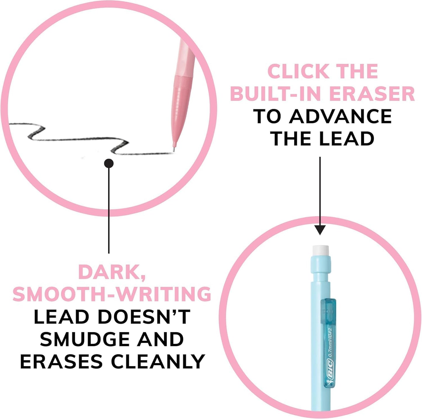 BIC Xtra Smooth Mechanical Pencil with Erasers, 0.7 mm Point, Refillable, 40-Count Pack