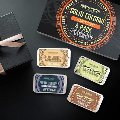 Viking Revolution 4 Pack Mens Solid Colognes 0.5 Oz - Men Solid Perfume with Cedar Wood, Clary Sage, Vetiver, Sandalwood Cologne for Mens - Travel Cologne Wax Gifts for Men