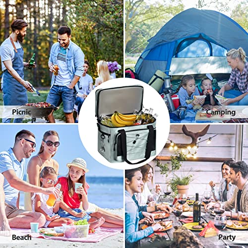 Maelstrom Collapsible Soft Sided Cooler - 60 Cans Extra Large Lunch Cooler Bag Insulated Leakproof Camping Cooler, Portable for Grocery Shopping, Camping, Tailgating and Road Trips，Grey