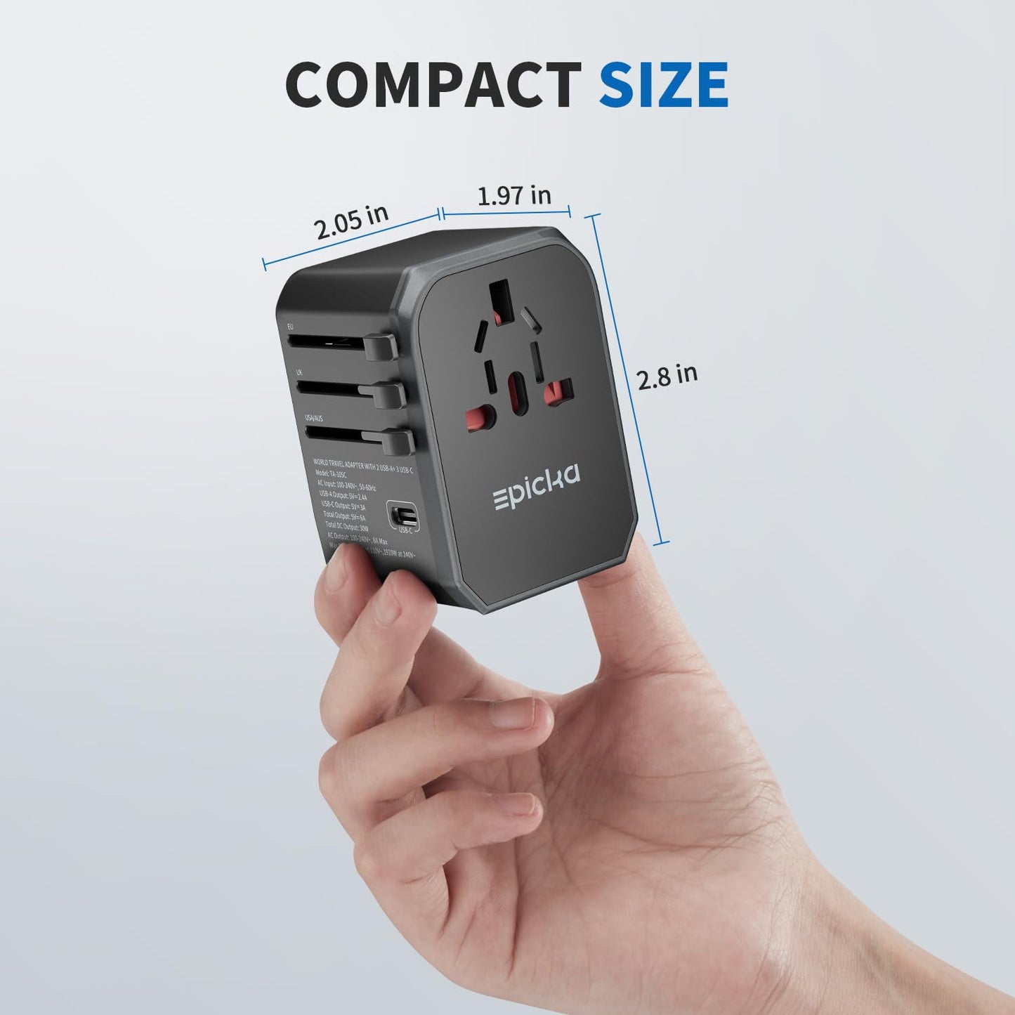 EPICKA Universal Travel Adapter, International Power Plug Adapter with 3 USB-C and 2 USB-A Ports, All-in-One Worldwide Wall Charger for USA EU UK AUS (TA-105C, Black)