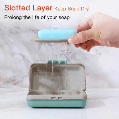 Quatish Bar Soap Holder Dish 1 Pack for Shower, Travel Soap Case with Lid for Gym, Camping Essentials, Hiking, Travel Size Toiletries, Portable, Leakproof, Blue