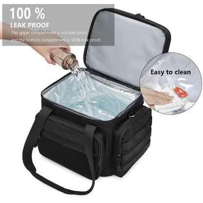 Gafetrey Tactical Lunch Box for Men, Insulated Lunch Bag Adult, Thermal Lunchbox Leakproof Waterproof Cooler Bag, Large Lunch Pail for Work Office Camping Travel (Black)