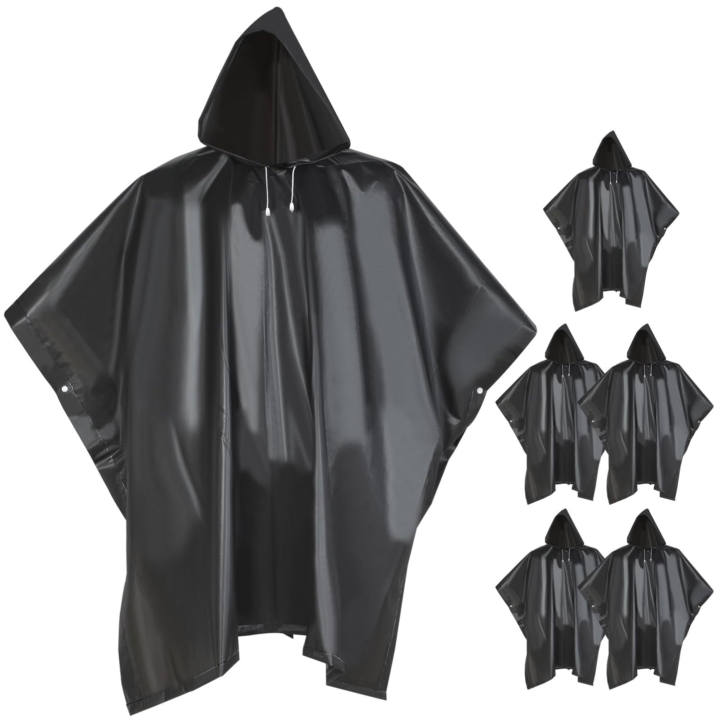 rain ponchos for adults men women（5 Pack） Family Portable EVA Raincoat with Hood Reusable (black)