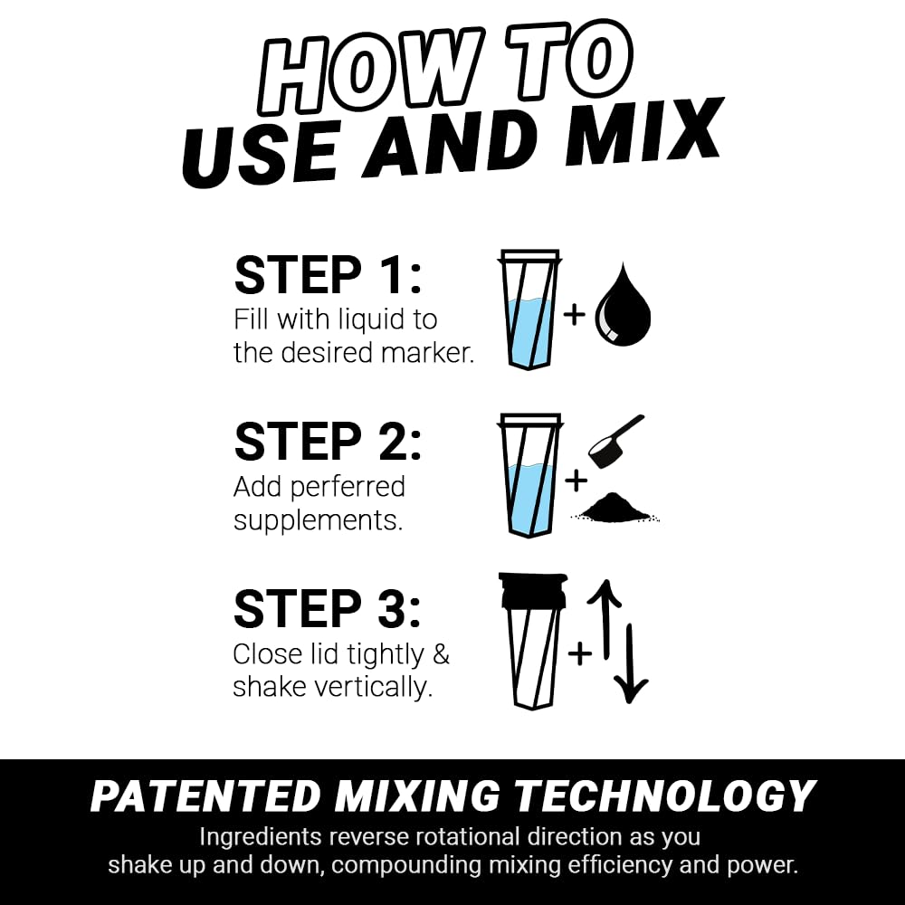HELIMIX 2.0 Vortex Blender Shaker Bottle Holds upto 28oz | No Blending Ball or Whisk | USA Made | Portable Pre Workout Whey Protein Drink Shaker Cup | Mixes Cocktails Smoothies Shakes | Top Rack Safe