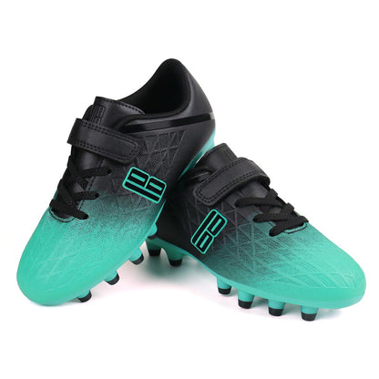 brooman Kids Firm Ground Soccer Cleats Boys Girls Athletic Outdoor Football Shoes (11,Black Green)