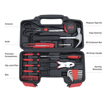 Hantinstom 39-Piece Household Tools Kit Essential Home Repair Set with Plastic Toolbox Ideal for College Students, Home Use & More
