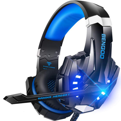BENGOO G9000 Stereo Gaming Headset for PS4 PC Xbox One PS5 Controller, Noise Cancelling Over Ear Headphones with Mic, LED Light, Bass Surround, Soft Memory Earmuffs for Nintendo