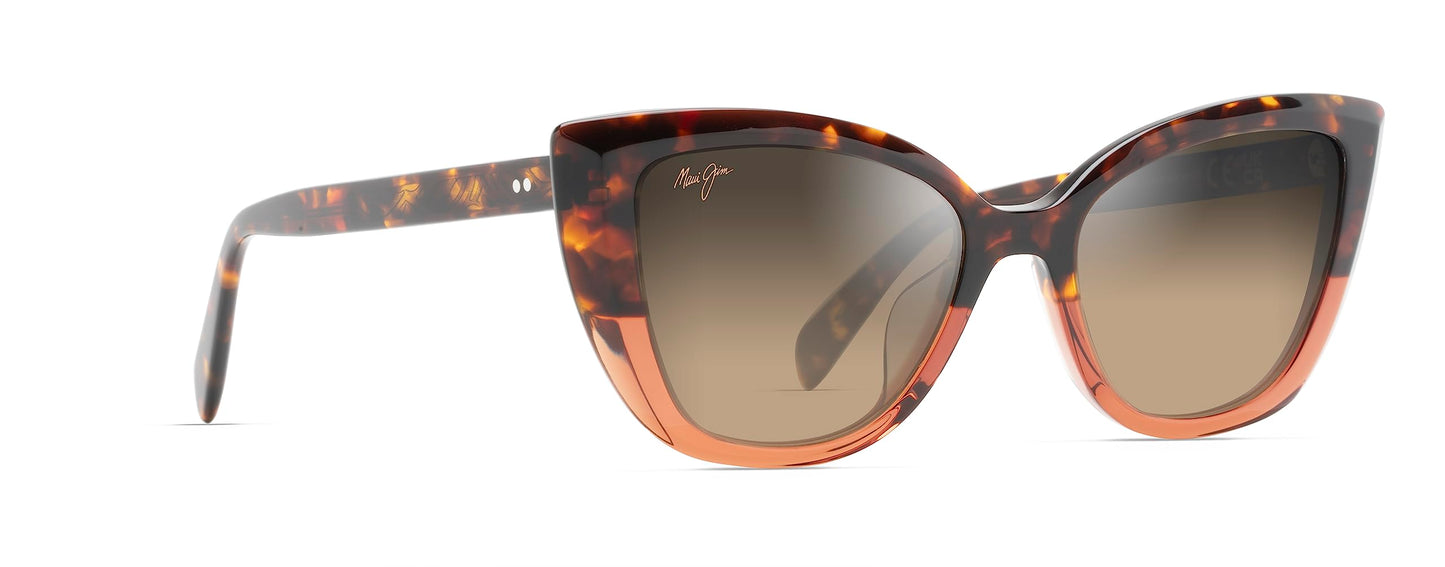 Maui Jim Women's Blossom Polarized Cat Eye Sunglasses, Havana W/Peach/Hcl® Bronze Polarized, Medium Fit