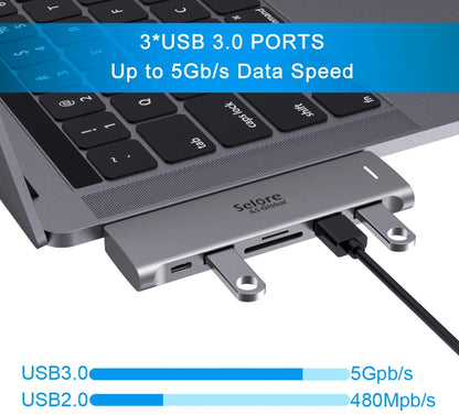 USB C Adapter for MacBook Pro/MacBook Air M1 M2 M3 2021 2020 2019 13" 15" 16", 6 in 1 USB-C Hub MacBook Pro Accessories with 3 USB 3.0 Ports,USB C to SD/TF Card Reader and 100W Thunderbolt 3 PD Port