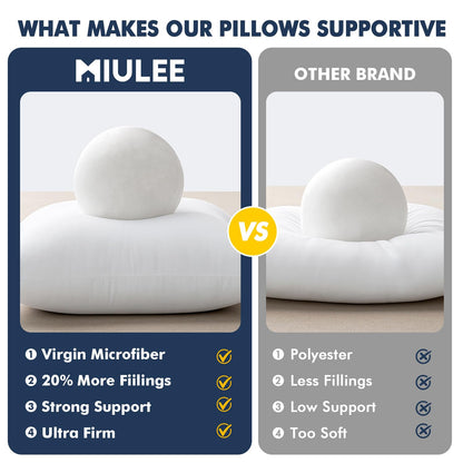 MIULEE Throw Pillows Inserts, Pack of 2 18x18 Inch 100% Virgin Fiber Filling Bed Couch Pillows