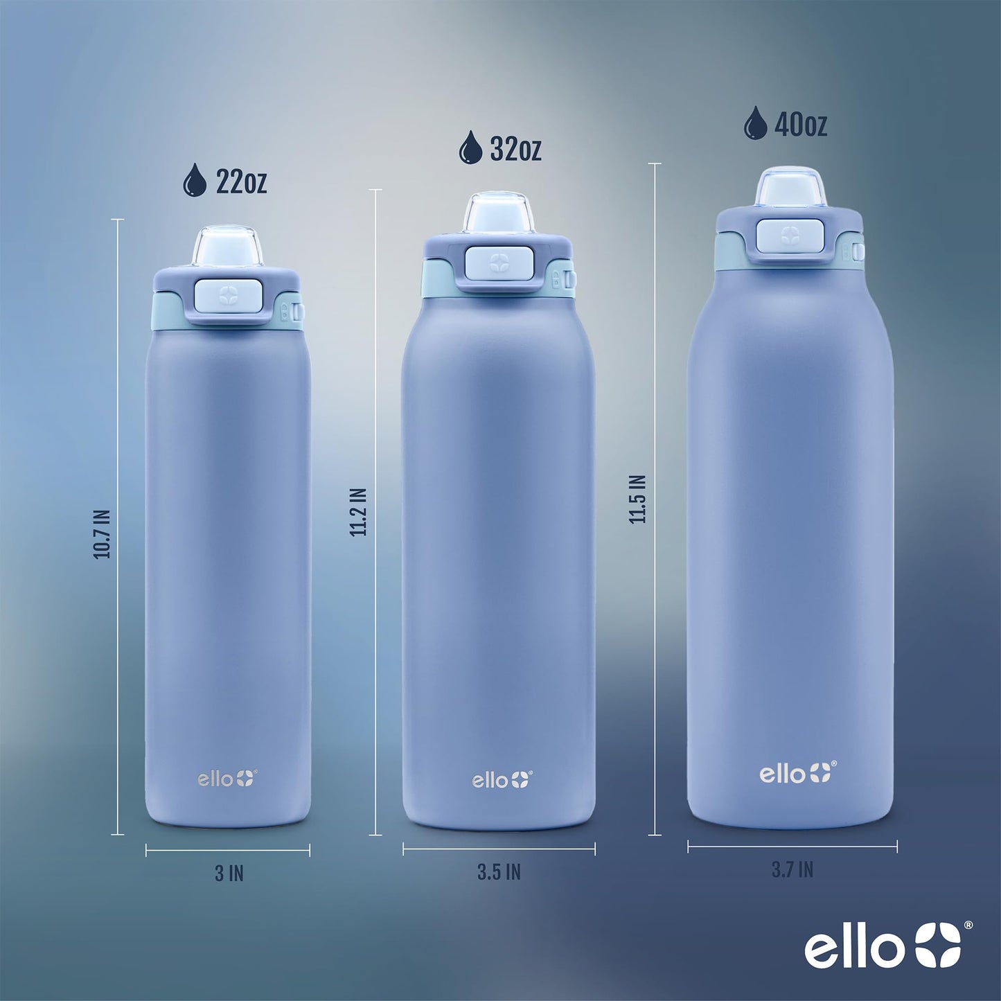 Ello Pop & Fill 22oz Stainless Steel Water Bottle with Quick Fill Technology, Double Walled and Vacuum Insulated Metal, Leak Proof Locking Lid, Sip and Chug, Reusable, BPA Free, Raincloud