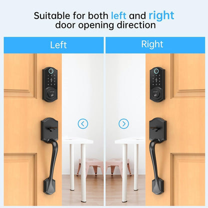 Smart Lock Front Door, SMONET Keyless Entry Door Lock with Handle, Smart Front Door Lock Set Fingerprint Smart Deadbolt Bluetooth Electronic Digital Keypad Lock, Auto Lock Work with Alexa, Black