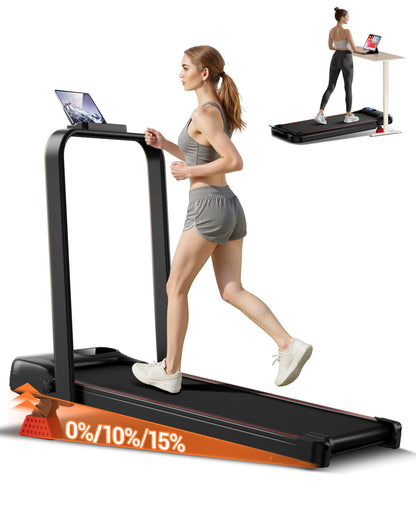 4-in-1 Walking Pad with 10% Incline, Portable Under Desk Treadmill, Foldable Treadmills for Home and Office, 2.5 HP Quiet Walking Pad Treadmill with 300 LBS Capacity