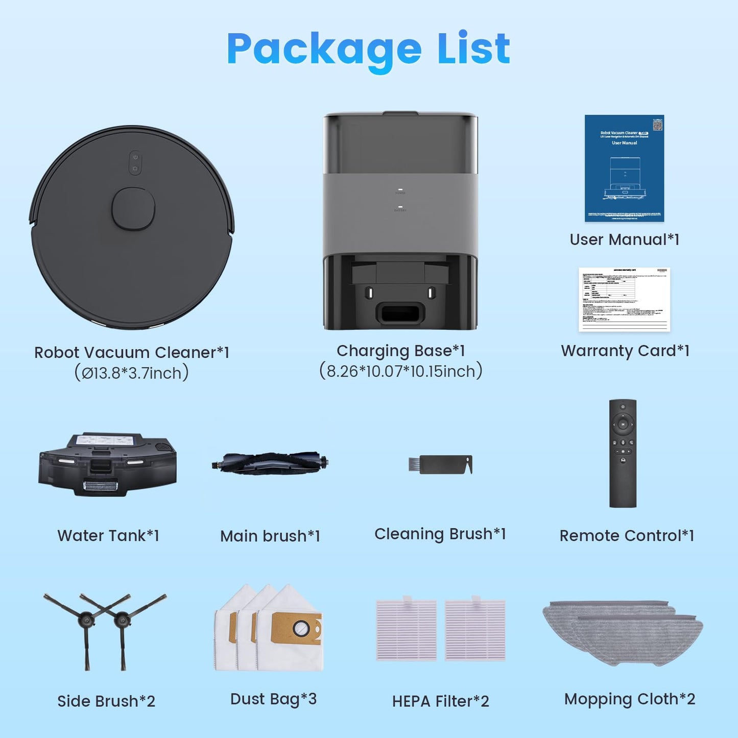 Robot Vacuum and Mop Combo, Self-Emptying, 60-Day Capacity, Schedule, 180mins Runtime, Home Mapping, Wi-Fi/App/Alexa/Remote, Robotic Vacuum Cleaner for Pet, Hard Floors, Carpet