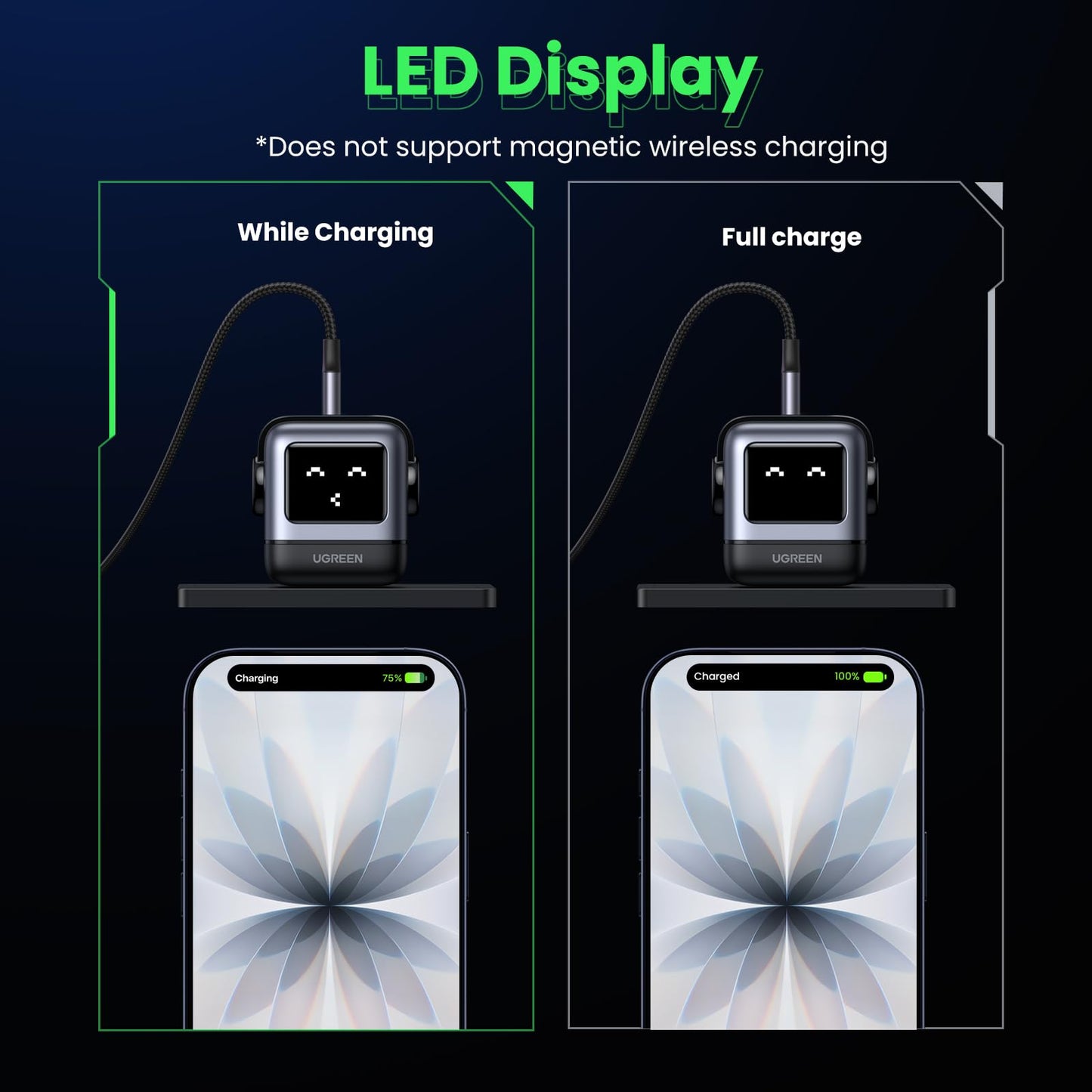 UGREEN Uno 30W USB C Charger Block, Compact Robot GaN Fast Charger for iPhone 17, Gifts for Women Men, Compatible with iPhone 17/16/15, Galaxy S25/S24/S23, Pixel 10/9/8, iPad, Black