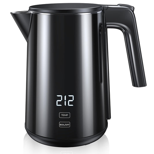 Electric Kettle, 1.0L 1200W Fast Heat with Auto Shut-Off, Boil-Dry Proof, 7 Temperature Control Teapot, Double Wall Stainless Steel Water Boiler Heater, 4H Keep Warm, Cool Touch Coffee Tea Pot, Black