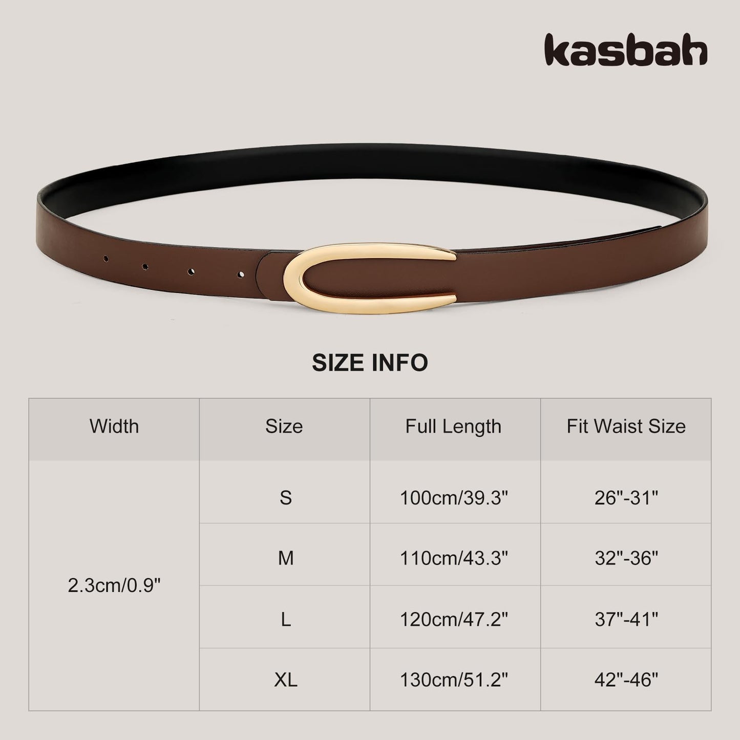 KASBAH Reversible Leather Belts For Women with Gold Buckle Fashion 2-Sided Belt Ladies Waist Belt for Jeans Dresses Pants