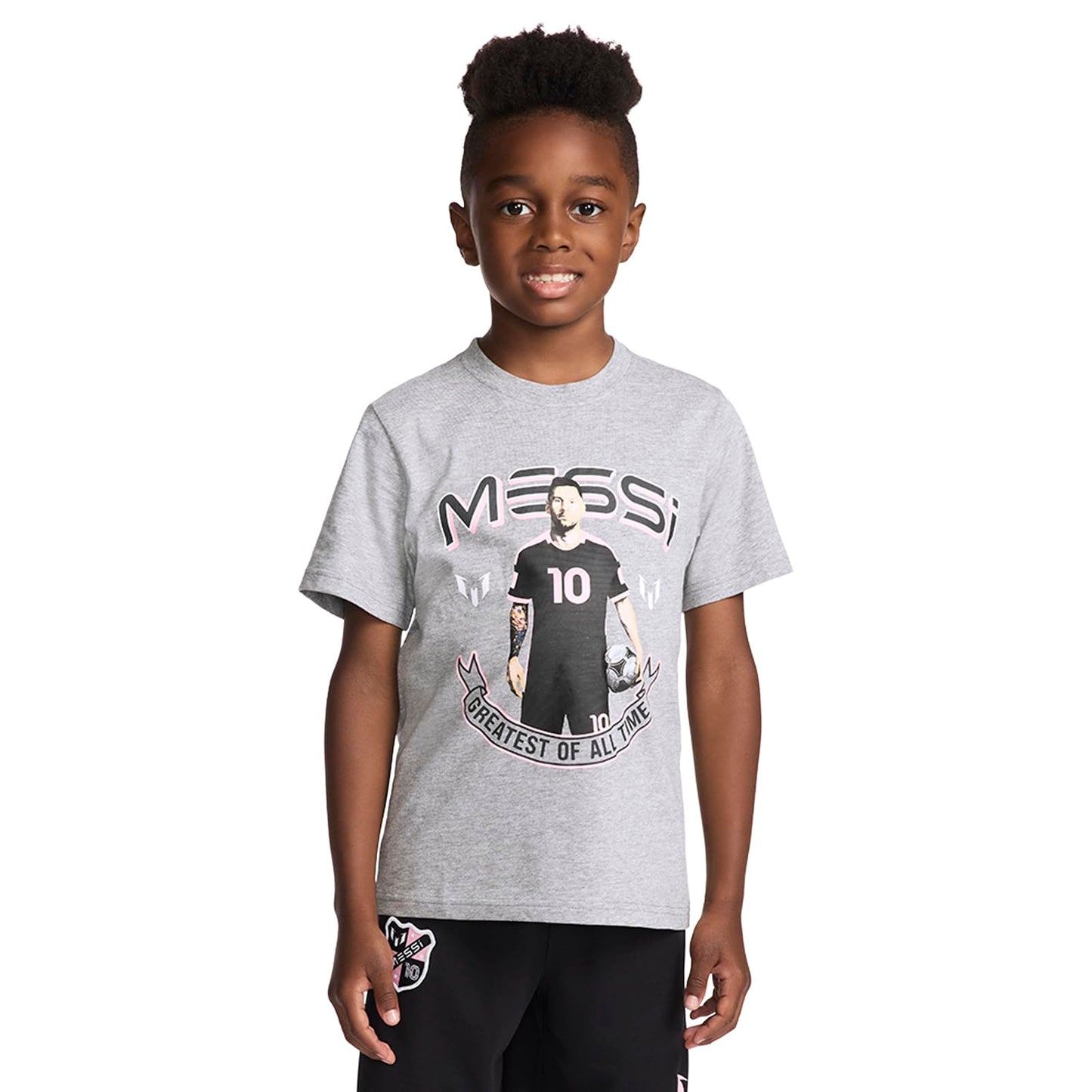 Messi Boys' Lifestyle Short Sleeve T-Shirt, Standard Fit Graphic Tee, Cotton Blend Fabric, Heather Grey