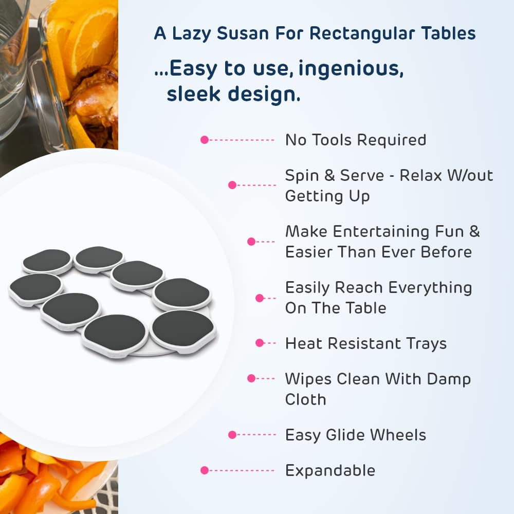 The Lazy Susan Revolution - Full Set - Dark Gray - The First Patented Lazy Susan Turntable Expandable for Rectangular & Oblong Tables - Kitchen & Dining Tables - Great Gift! Parties & Gatherings.