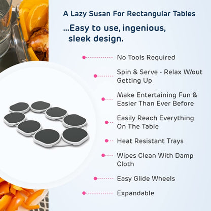 The Lazy Susan Revolution - Full Set - Dark Gray - The First Patented Lazy Susan Turntable Expandable for Rectangular & Oblong Tables - Kitchen & Dining Tables - Great Gift! Parties & Gatherings.