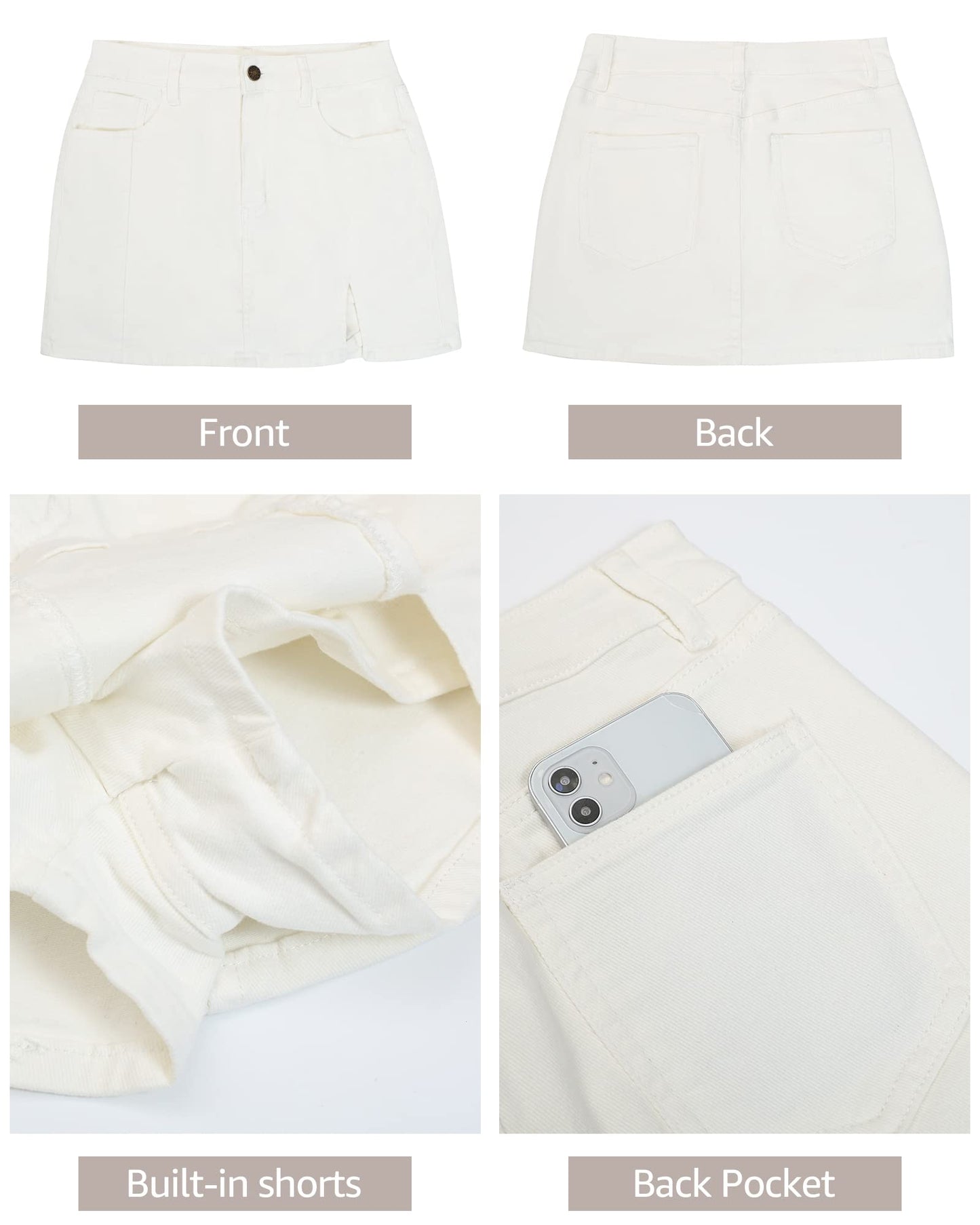 luvamia Skorts Skirts for Women Denim Mini Skirt Side Slit with High Waisted Jean Shorts Stretchy White Skirt Jean Shorts for Women Skorts Skirts for Womens Shorts Brilliant White X-Small