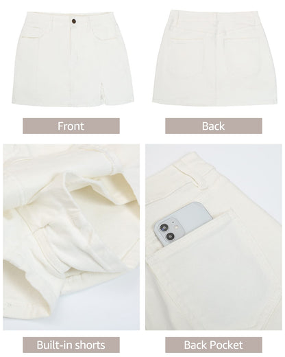 luvamia Skorts Skirts for Women Denim Mini Skirt Side Slit with High Waisted Jean Shorts Stretchy White Skirt Jean Shorts for Women Skorts Skirts for Womens Shorts Brilliant White X-Small