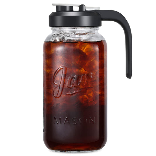 AOZITA 64 oz Glass Pitcher with Lid - 2 Quart Mason Jar Pitcher with Filter Lid, Wide Mouth Jar Leak-proof Water Jug, Heavy Duty Glass Container for Water, Juice, Milk, Tea, Iced Coffee, and Drinks