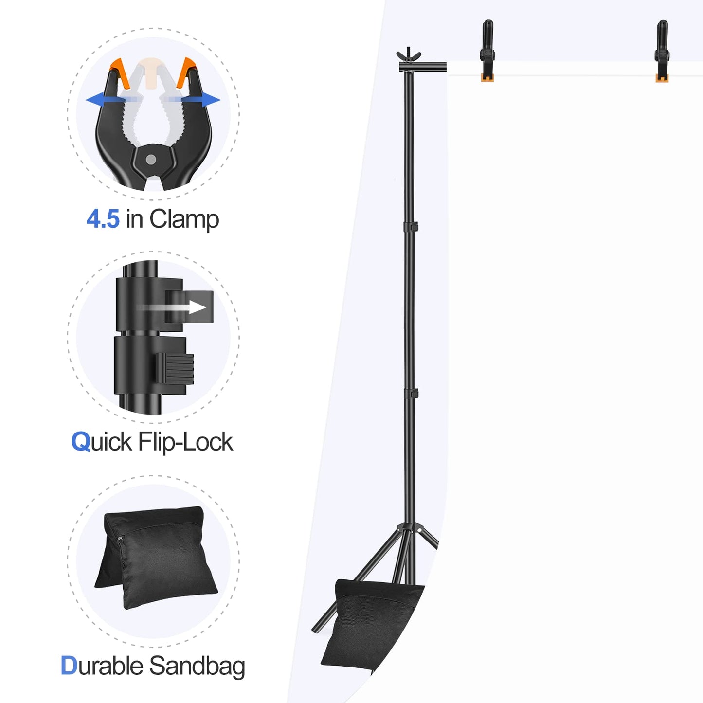 EMART Backdrop Stand 10x7ft(WxH) Photo Studio Adjustable Background Stand Support Kit with 2 Crossbars, 8 Backdrop Clamps, 2 Sandbags and Carrying Bag for Parties Events Decoration