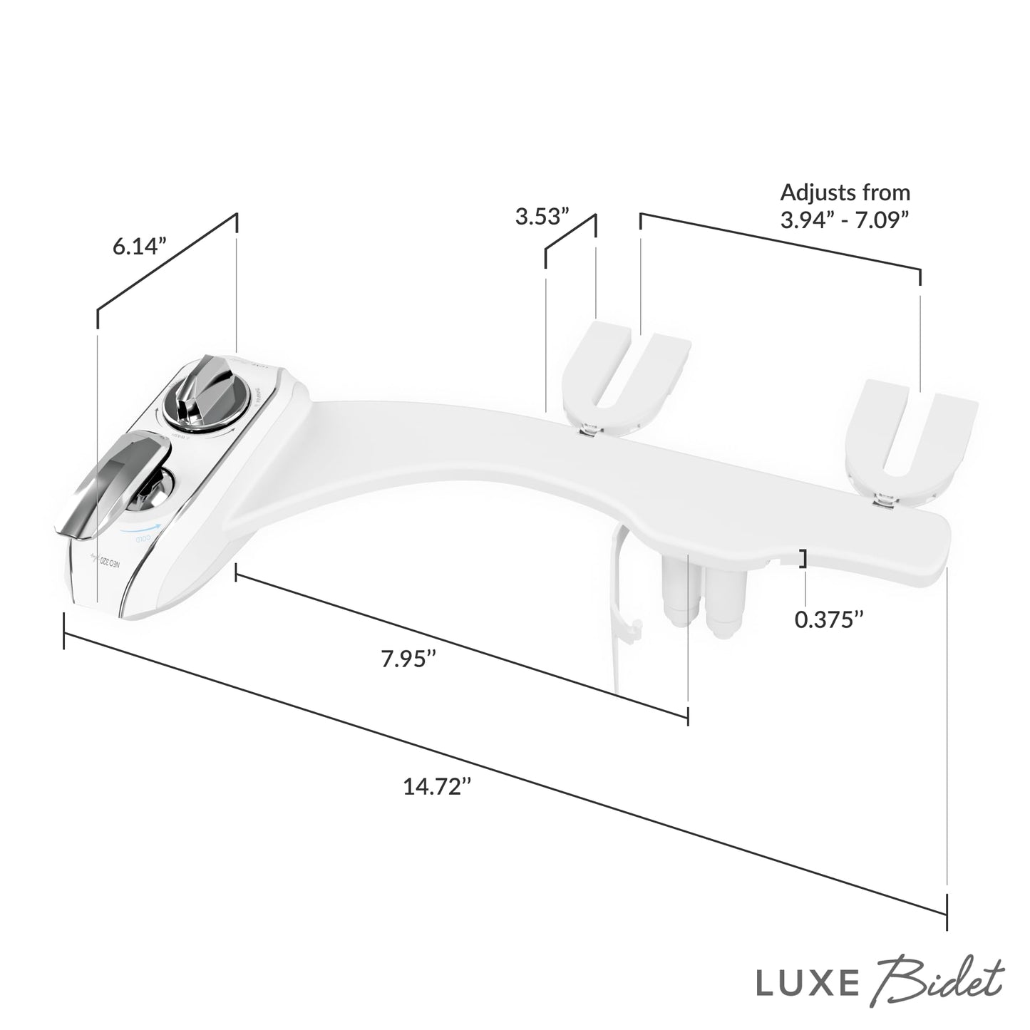 LUXE Bidet NEO 320 Plus - Patented Bidet Attachment for Toilet Seat, Innovative Hinges to Clean, Slide-in Install, Advanced 360° Self-Clean, Warm, Dual Nozzles, Feminine & Rear Wash (Chrome)