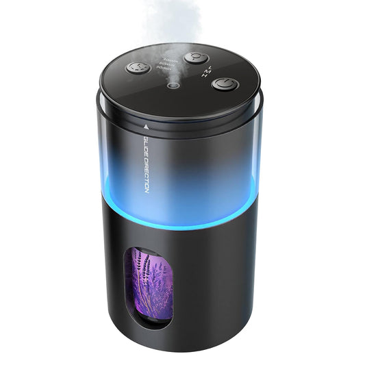 Pmsusoow Waterless Diffuser for Essential Oil: Mini Battery Scent Diffuser for Room&Home&Car with 9 Colors LED Light - Aroma Cool Mist Obsidian Black
