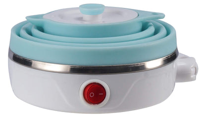 Travel Foldable Electric Kettle, Collapsible Food Grade Silicone Small Kettle Boiling water,Dual Voltage（600ml,110-220V US Plug） (Blue)