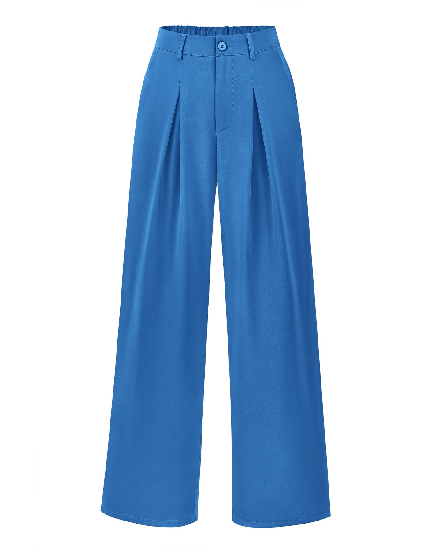 BTFBM Women High Waist Palazzo Pants Casual Wide Leg Trousers Button Down Loose Work Office Business Suit Pant Pockets(Solid Blue, Small)