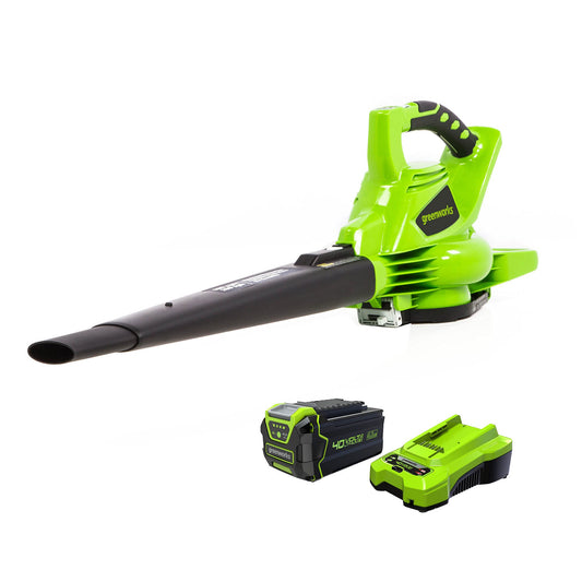 Greenworks 40V (185 MPH / 340 CFM / 75+ Compatible Tools) Cordless Brushless Leaf Blower / Vacuum, 4.0Ah Battery and Charger Included