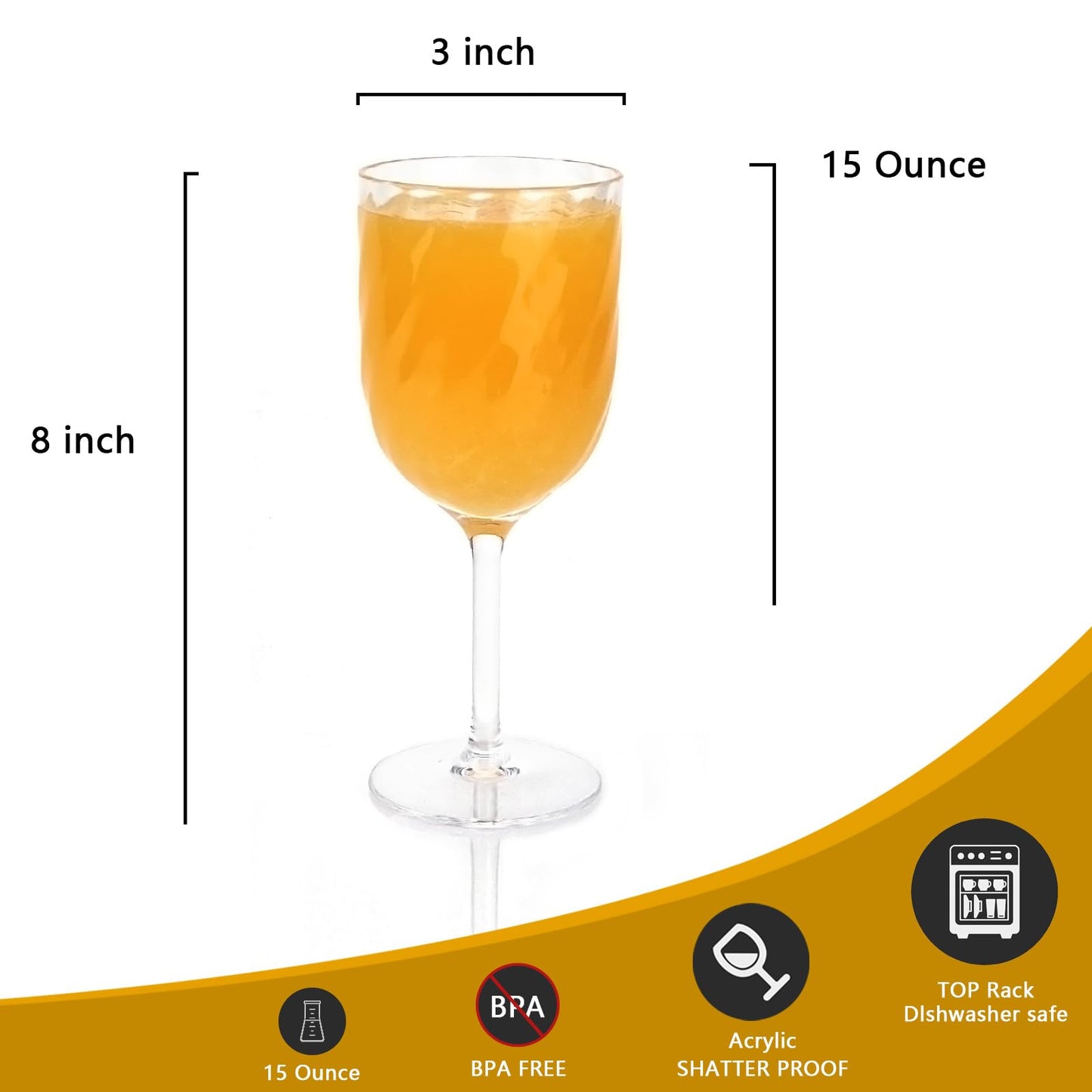 Yalin Set of 6 Unbreakable 12 oz Acrylic Plastic Wine and Water Tumbler Stackable Goblets. (Clear, 15 oz)