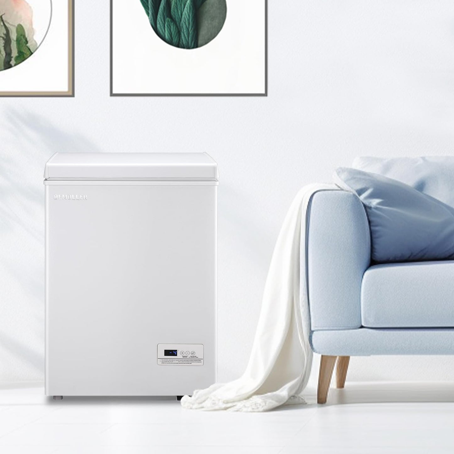 DEMULLER 63L Mini Deep Freezer with Electronic Temperature Control Panel Small Chest Freezers with Two Baskets White (-12℉ to 50℉) Ideal for Home Kitchen Dorm Office