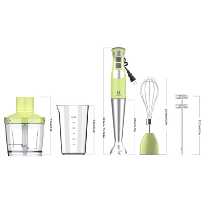 Immersion Hand Blender, UTALENT 5-in-1 8-Speed Stick Blender with 500ml Food Grinder, BPA-Free, 600ml Container,Milk Frother,Egg Whisk,Puree Infant Food, Smoothies, Sauces and Soups - Green