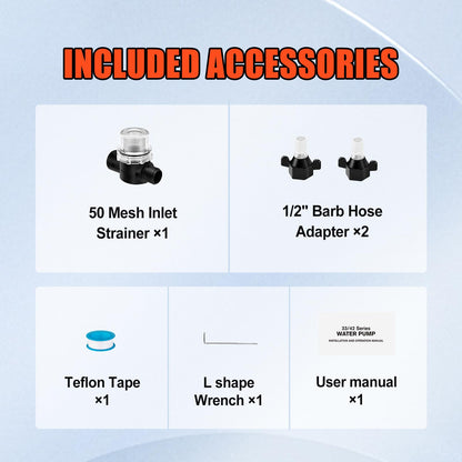 CYKLEKING 12V DC Water Pressure Pump,3.5GPM 45PSI Quiet On Demand RV Water Diaphragm Pump 12 Volt Self Priming Ideal for Camper,Boat,Marine,Travel Trailer,Washdown,Rain Barrel,Outdoor Shower