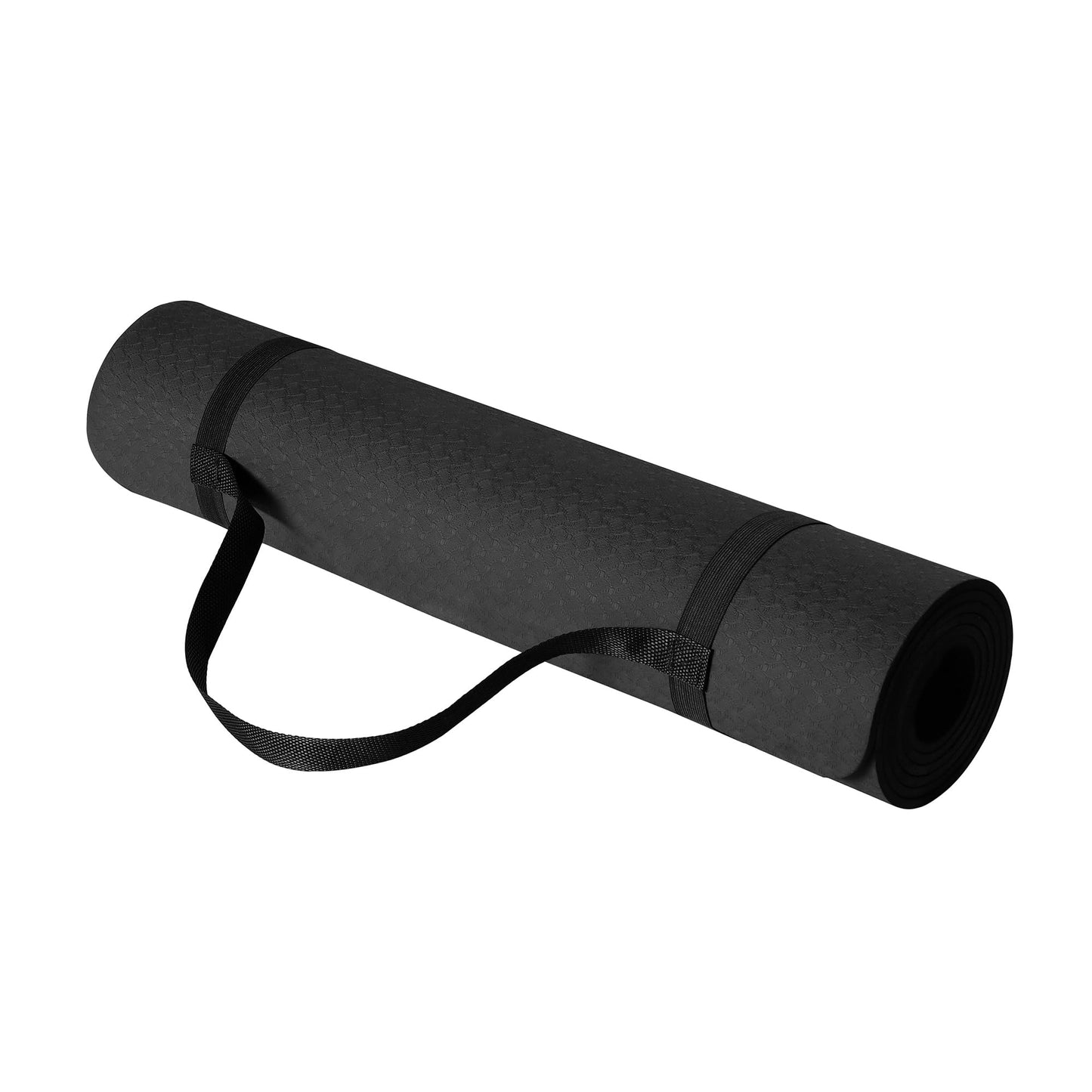 Amazon Basics 0.25 inch Thick TPE Exercise Yoga Mat with Carrying Strap, Black