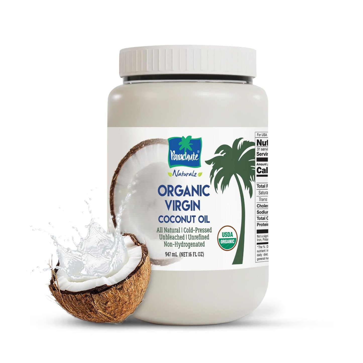 "Parachute Naturalz Organic Virgin Coconut Oil | Cooking Oil, Hair Oil, Body Oil & Oil Pulling | Cold Pressed | Unbleached | Unrefined | Non-Hydrogenated | MCT Oil | USDA Certified | 49 fl oz | Plastic Jar"
