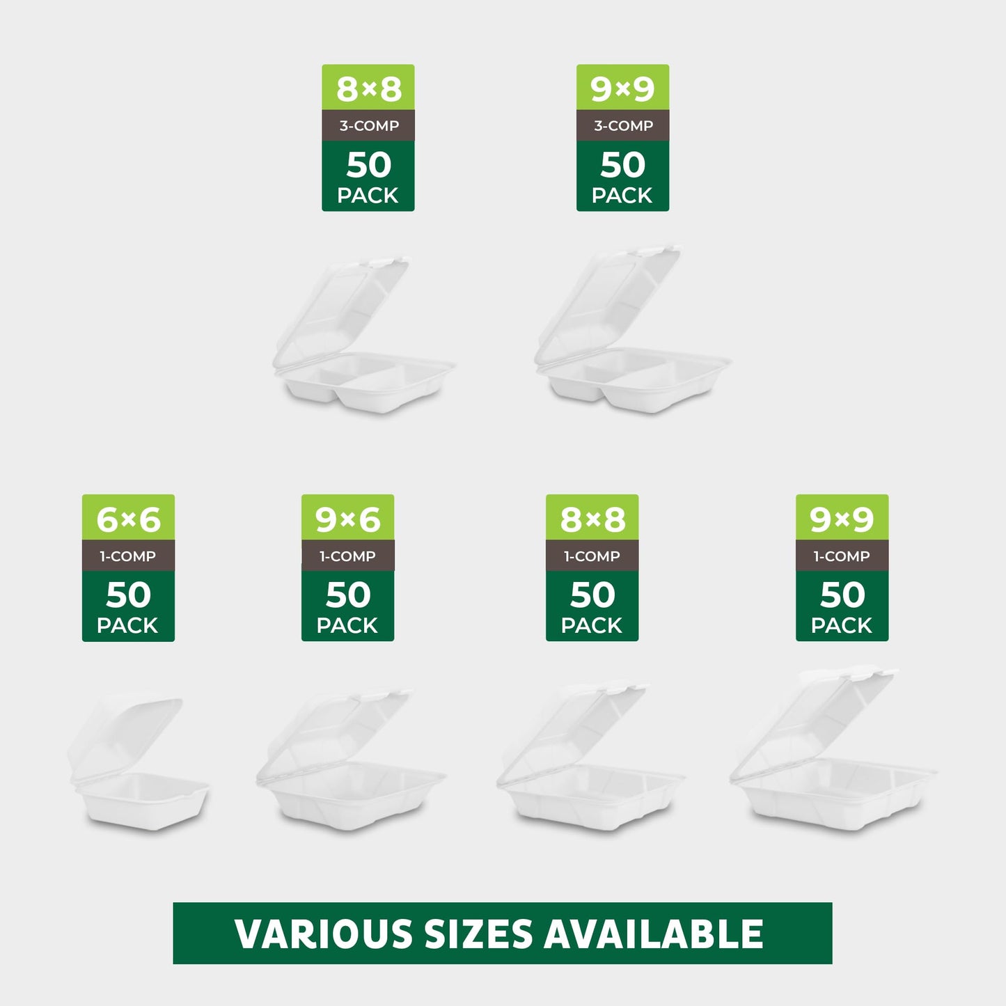 Freshware Clamshell Food Containers with Lids [9x6 50-Pack] Disposable To Go Containers, Biodegradable Sugarcane To Go Boxes - Paper Container - Microwave & Freezer Safe, Stackable