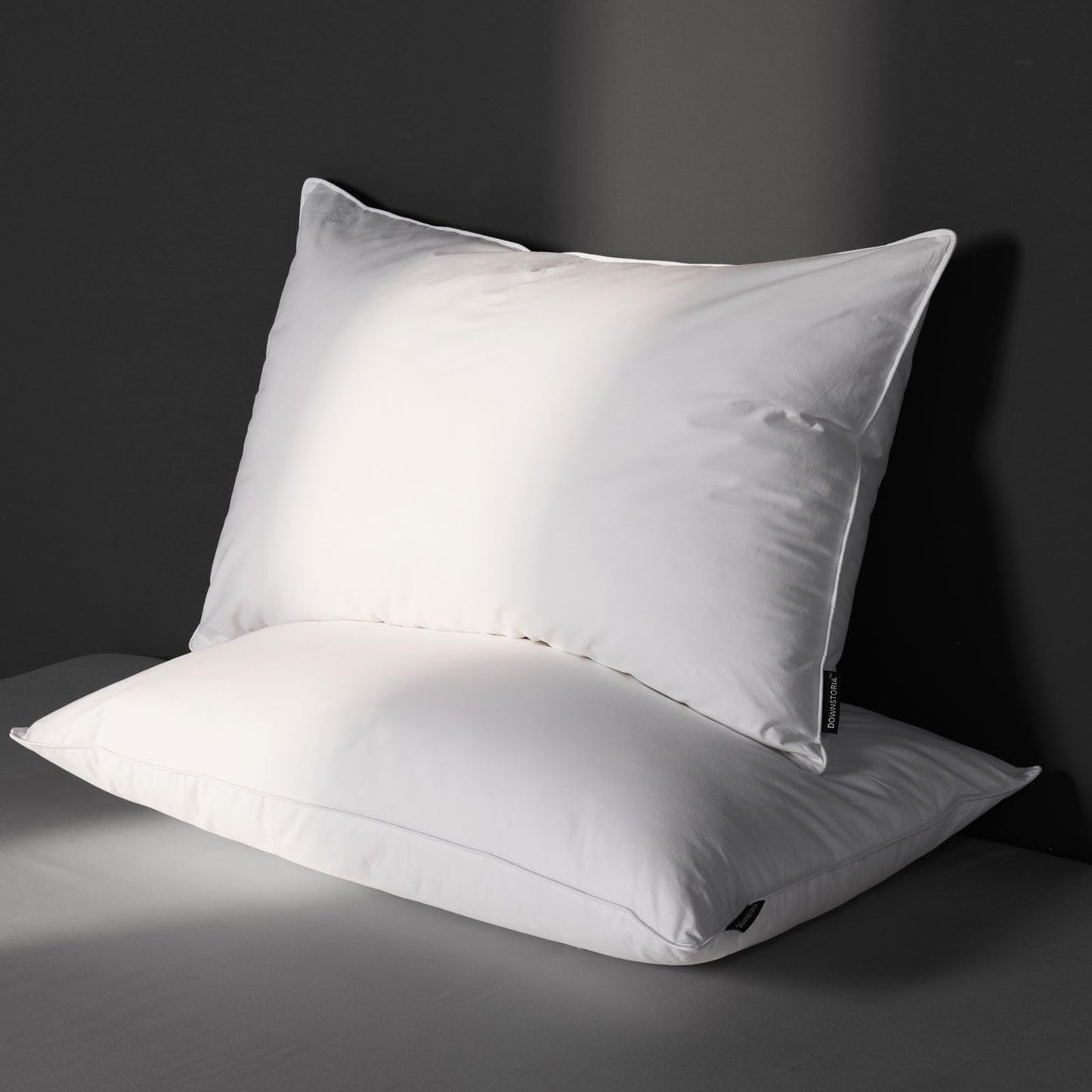 DOWNSTORIA Luxury Feather Down Pillow King Size Set of 2 Pack, 100% Cotton Hotel Collection Bed Pillows for Sleeping, Down Surrounded Soft Medium Firm Pillows for Side Back Stomach Sleepers 20" x 36"