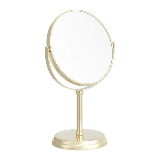Amazon Basics Tabletop Magnifying Mount Vanity Round Mirror, 1X/5X Magnification, Iron Frame, 7.2"L x 4.92"W, Gold