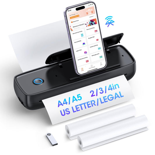 Portable-Printer with phone holder, Thermal-Wireless-Bluetooth-Mini Inkless-Printer for Travel Support 8.5" X 11" US Letter&Legal A4&A5 Thermal Paper, Compatible with Android and iOS Phone&Laptop