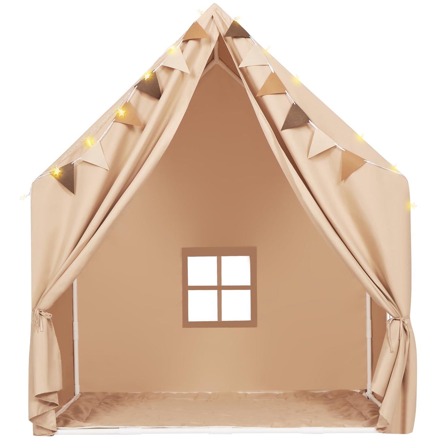 MORITECK Kids Play Tent with Padded Mat & Star LED Lights for Ages 4-8-10 Year Old Girls Boys, Large Cute Indoor Play Room House Tent for Toddler Children