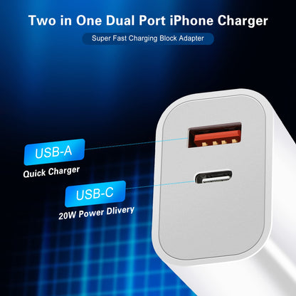 Fast Charger iPhone,Dual Port A/C iPhone Charger Fast Charging Block,2Pack Super Quick Double Apple iPhone Wall Charger Power Adapter 10FT USB C to Lightning Cable for iPhone 14/13/12/11/ProMax/XS/XR
