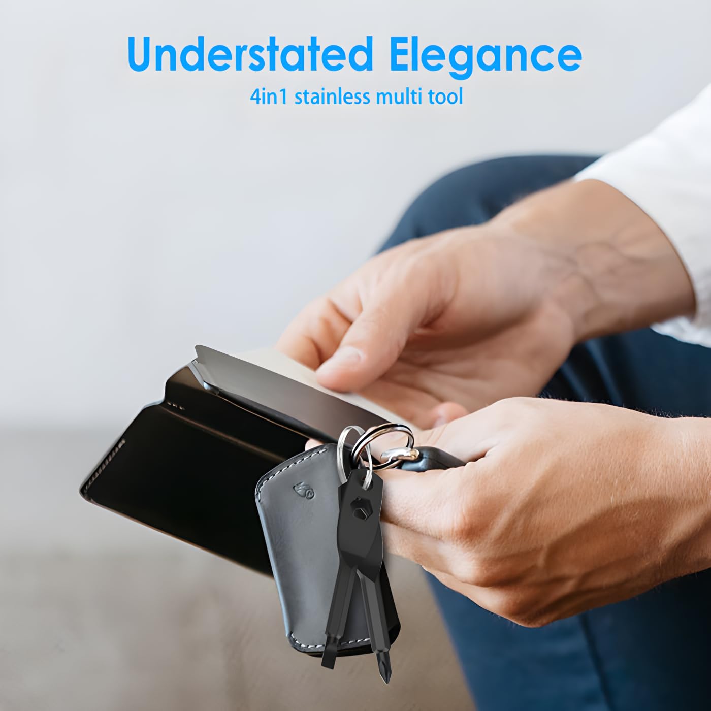 Stocking Stuffers for Men, 4-in-1 Pocket Screwdriver Keychain Tools, Mens Christmas Gifts for Dad Husband Boyfriends, White Elephant Gift Adults Cool Gadgets - Black