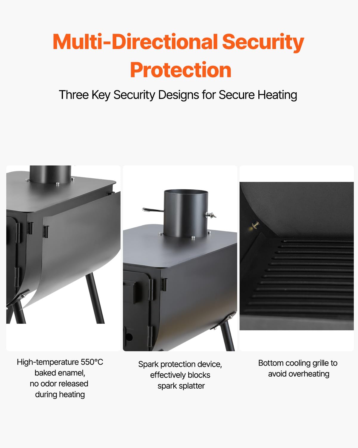 VEVOR 118" Camping Wood Stove, Portable Alloy Steel Tent Stove with 3000in³ Firebox, Outdoor Heating & Cooking Stove with Chimney Pipes & Gloves, Includes 8 Pipes for Efficient Heating