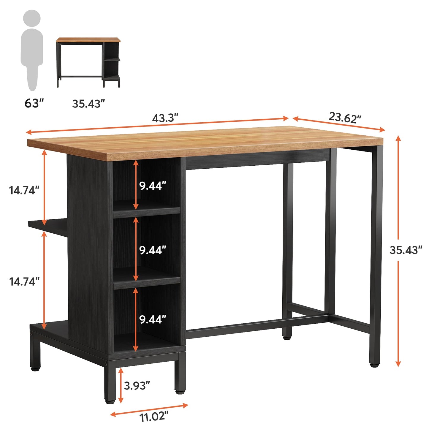 Tribesigns Kitchen Island, Kitchen Shelf Kitchen Bar Table with 5 Open Storage Shelves and Large Worktop, Industrial Butcher Block Island (Stools Not Included)